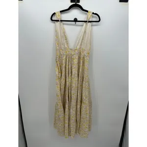 Aakaa Floral Midi Dress M Yellow Deep V Tie Front Tiered Boho Sundress thumbnail 3