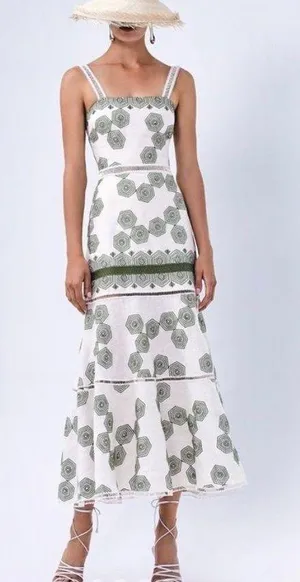 Alexis Delanna Ladder-Stitch Mermaid Dress in Green Embroidery thumbnail 5
