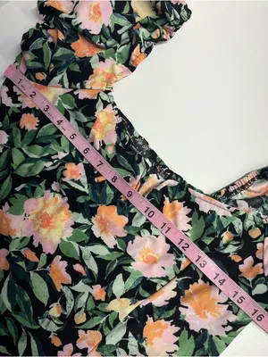Lila Rose Floral tropical mini dress‎ dark floral stretchy sleeves large beach imperfect thumbnail 11