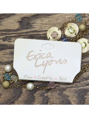 NWT Erica Lyons Womens Long Beaded Coin Doubled Necklace Gold Multi 33.5" + 3" thumbnail 5