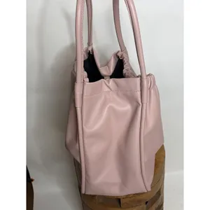 Lulu Dharma Pink Leather Ruched Tote Bag Shoulder Purse Gold Hardware thumbnail 5