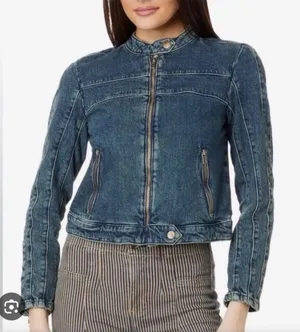 Free People We The Free Fast Lane Motto Denim Jacket Medium thumbnail 1