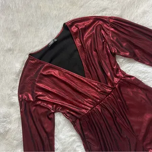 YOINS Metallic Long Sleeve Romper Dress Red Size M thumbnail 5