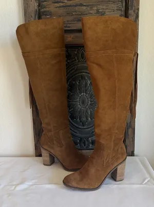 Franco Sarto Elnora Tall Suede Over The Knee Boots Brown Boho Fringe Tassel Sz 9 thumbnail 1