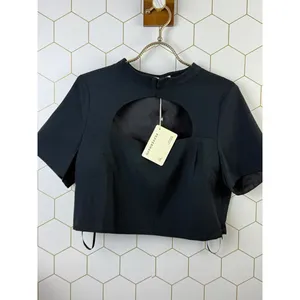 Pepper Mayo Black Short Sleeve Front Cutout Cropped Top - Size - 10 - NWT thumbnail 5