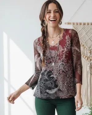 Vintage Y2K‎ Women’s Paisley Mesh Goth Romantic Grunge Rhinestone Sheer Torn Raw thumbnail 1