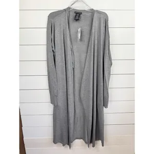 CHELSEA & THEODORE Cardigan Duster Sz L Mist Grey Heather Open Front Long Sleeve thumbnail 9