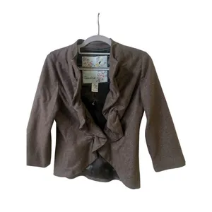 Anthropologie jacket by Tabitha ruffle accent wool blend 3:4 sleeve sz 4 thumbnail 2