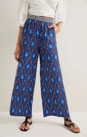 Anthropologie Value Blue Aztec Printed Wide Leg Pull On Pants‎ Sz M thumbnail 1