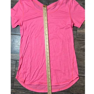 Lululemon Pink‎ Striped V-Neck Short Sleeve Athletic Top Small Lightweight Sheer thumbnail 5