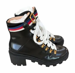 Gucci Sylvie Web Lace Up Combat Boot size 38 thumbnail 1