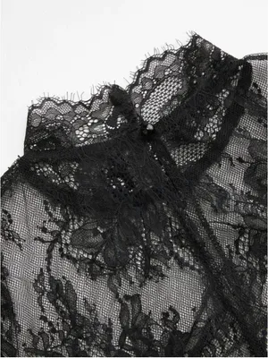 Cider Black Lace Stand Collar Long Sleeve Straight Mini Dress Size 10 thumbnail 8