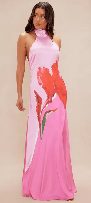FashioNova Halter Satin Maxi Dress thumbnail 1