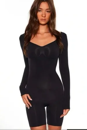 Skims seamless sculpt long sleeve low back mid thigh bodysuit onyx Large NWOT thumbnail 1