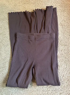 Aerie Ribbed Ruffled Brown Pants thumbnail 1