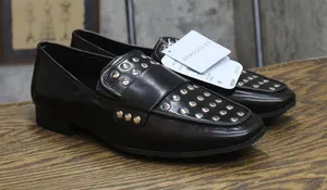 Aerosoles Womens Studded Tailored Loafer Faux Leather Black / Silver 8M thumbnail 1
