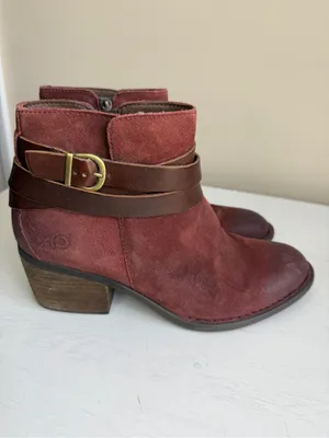 Børn Payton Burgundy Suede Dark Leather Strappy Ankle Booties Sz 9 thumbnail 2