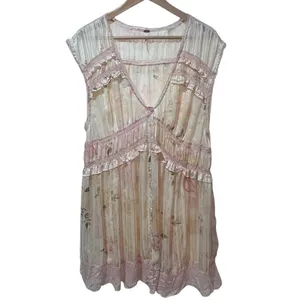 Free People Spring Fling Mini Dress Medium Pink Lace Boho Floral Cottagecore thumbnail 2