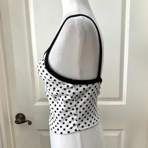 🌙 UO Rae Velvet Cropped Tank Top in White Polka Dot thumbnail 8