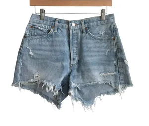 AGOLDE Parker Distressed Cutoff Denim Shorts Light Wash Raw Hem Women's 26 thumbnail 1