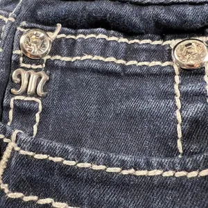 Miss Me Skinny Jeans Dark Wash Embellished Flap Pockets Thick Stitching Size 30 thumbnail 7
