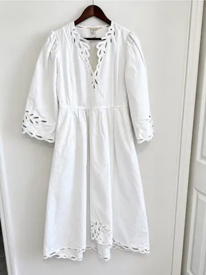 Magaschoni Embroidered Midi Dress in White Sz M thumbnail 2