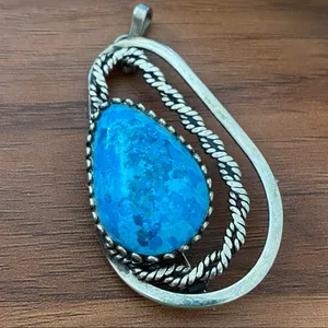 Unsigned Southwestern Sterling Silver Teardrop Turquoise Pendant Brooch thumbnail 6