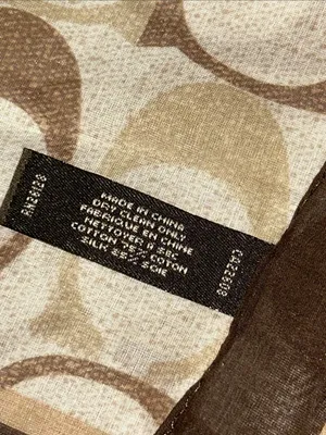 Coach Signature C Square Scarf Brown Beige Cotton Silk Blend Aprox 26” thumbnail 4