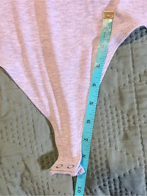American Eagle Long Sleeve Henley Bodysuit Medium Grey Ribbed thumbnail 7