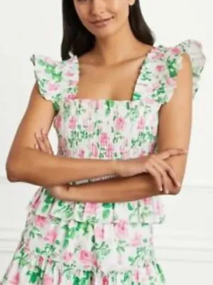 Hill House The Paz Nap 100% Linen Smocked Ruffle Tank Top Top Size Small thumbnail 2
