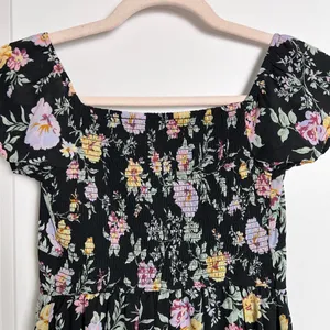 Abercrombie & Fitch Black Floral Midi Dress XS Pastel Flowers‎ Cottagecore thumbnail 6