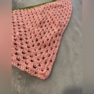 Handmade Pink Green Soft Cotton Crochet Triangle Kerchief Headscarf Mesh Boho thumbnail 2