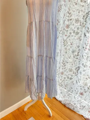 Banana Republic Striped Tiered Gauze Midi Dress - Sleeveless Blue & White Small thumbnail 2