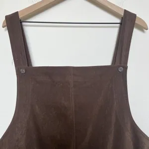 VTG 90s Women Chocolate Brown‎ Jumper Overall Chore Dress 2X Faux Suede Western thumbnail 2