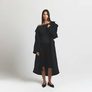 NWT SKIMS boyfriend fleece oversized trench coat size small in Onyx thumbnail 5