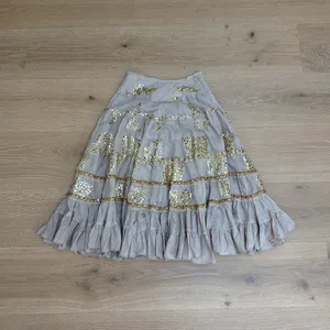 Guess Jeans Tiered Sequin Maxi Skirt Size S Taupe Gold thumbnail 4