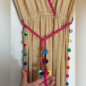 Pitusa Santorini Tan Maxi Dress with Pom Pom Trim petite size thumbnail 7
