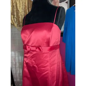 Davids Bridal Red‎ Satin A-Line Formal Gown Dress with Bow Waist Size 12 thumbnail 2