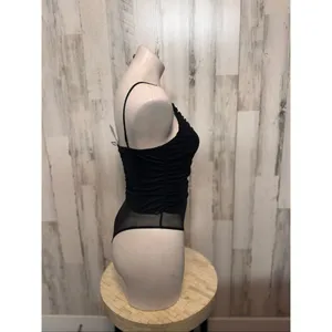 Windsor Black Lace Up Bodysuit Women’s M – Sheer Mesh Back, Ruched Front, Sexy N thumbnail 7