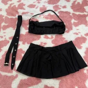 🖤🔥 Y2k Micro Mini Skirt Set – Black Ruched Halter + Belt Small 🔥🖤 thumbnail 1
