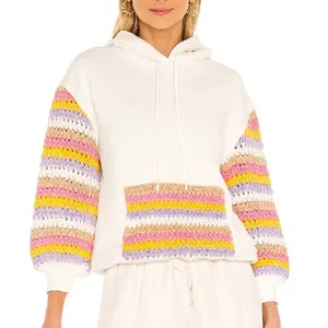 Alice + Olivia Nisa crochet sleeve pocket hoodie sweatshirt Sz XS off white thumbnail 1