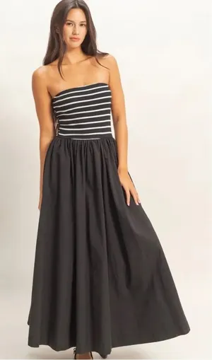Double Zero Black Striped Strapless Midi Dress – Size Small NWT thumbnail 1