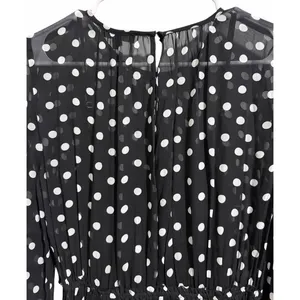 J. Crew Long-Sleeve Chiffon‎ Midi Dress Black Polka Dot Women's Size Small thumbnail 4