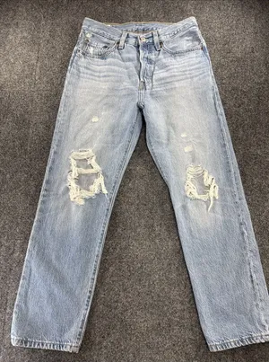 Levi’s 501 Original Jeans Women’s Approx W27 Light Wash Distressed Button Fly thumbnail 1