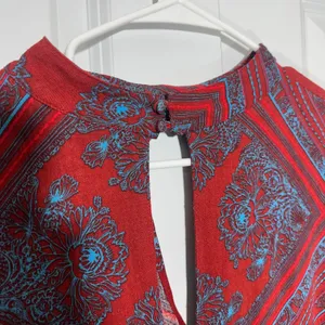 Free People Walking On A Dream Tunic Red Geometric Keyhole Large Western Boho thumbnail 5