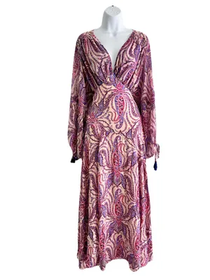 NWT Free People Purple Paisley Balloon Sleeve ‘Mirage’ Tassel Maxi Dress, Size 8 thumbnail 2