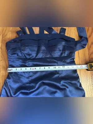 Navy Satin A-Line Dress with Tie Shoulder Straps size 8 thumbnail 5