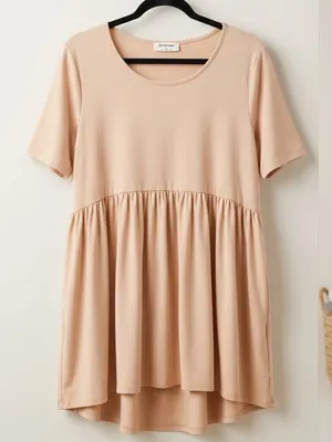 Zenana Soft Peplum Short Sleeve Top - Beige thumbnail 1