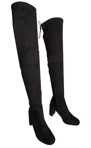 Chinese Laundry Black Suede Lace Up Back Chunky Heel Over The Knee Boots‎ Size 8 thumbnail 1