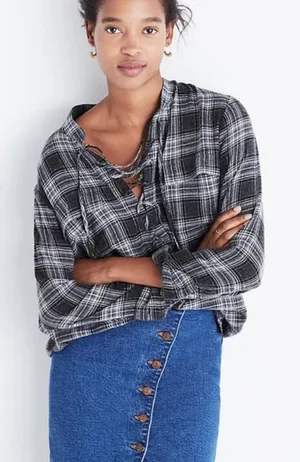 Madewell‎ Women’s Owens Plaid Terrace Lace-Up Shirt Size Medium thumbnail 1